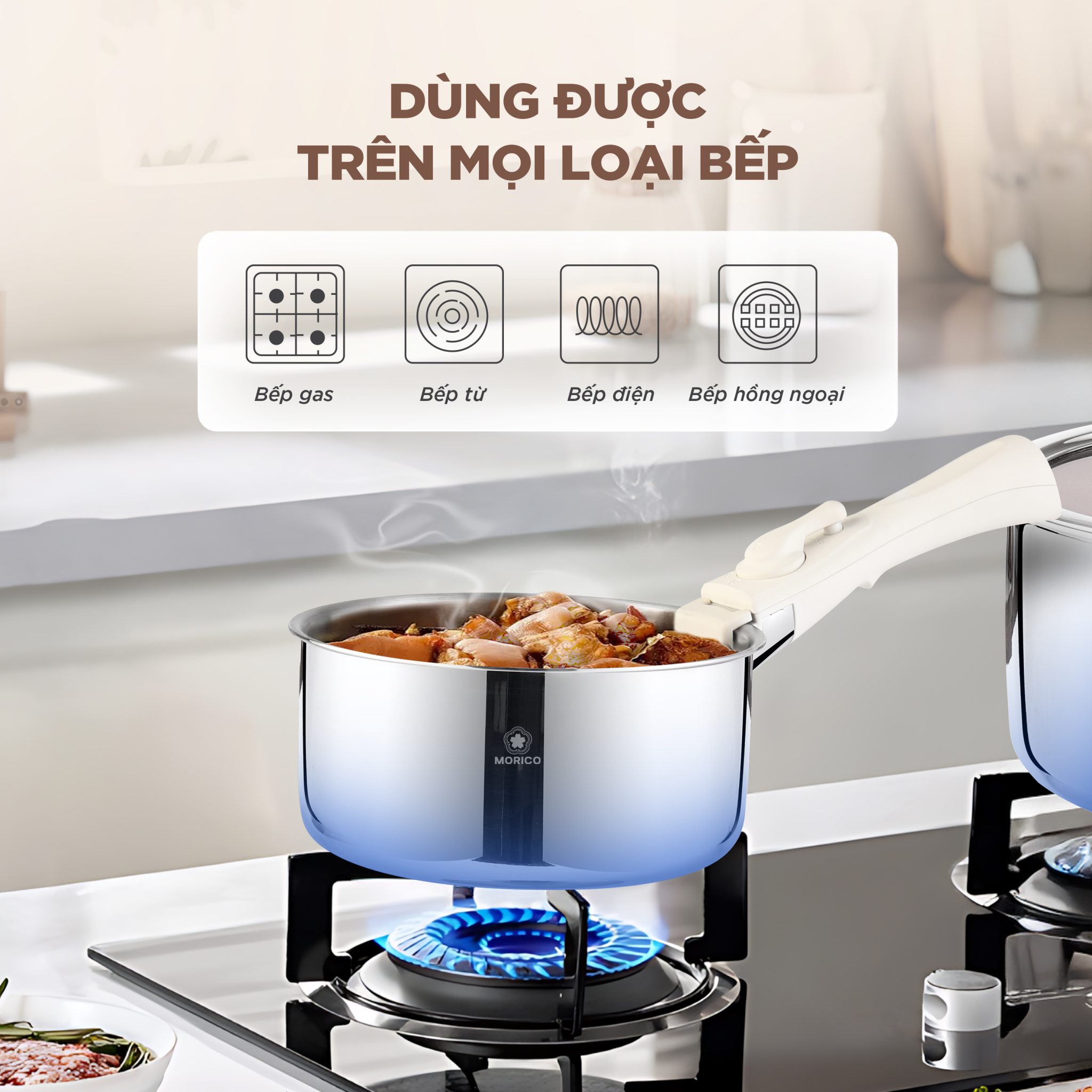 Bộ Nồi INOX 304 Cán Rời 8 Món Morico MC809 - Morico Việt Nam