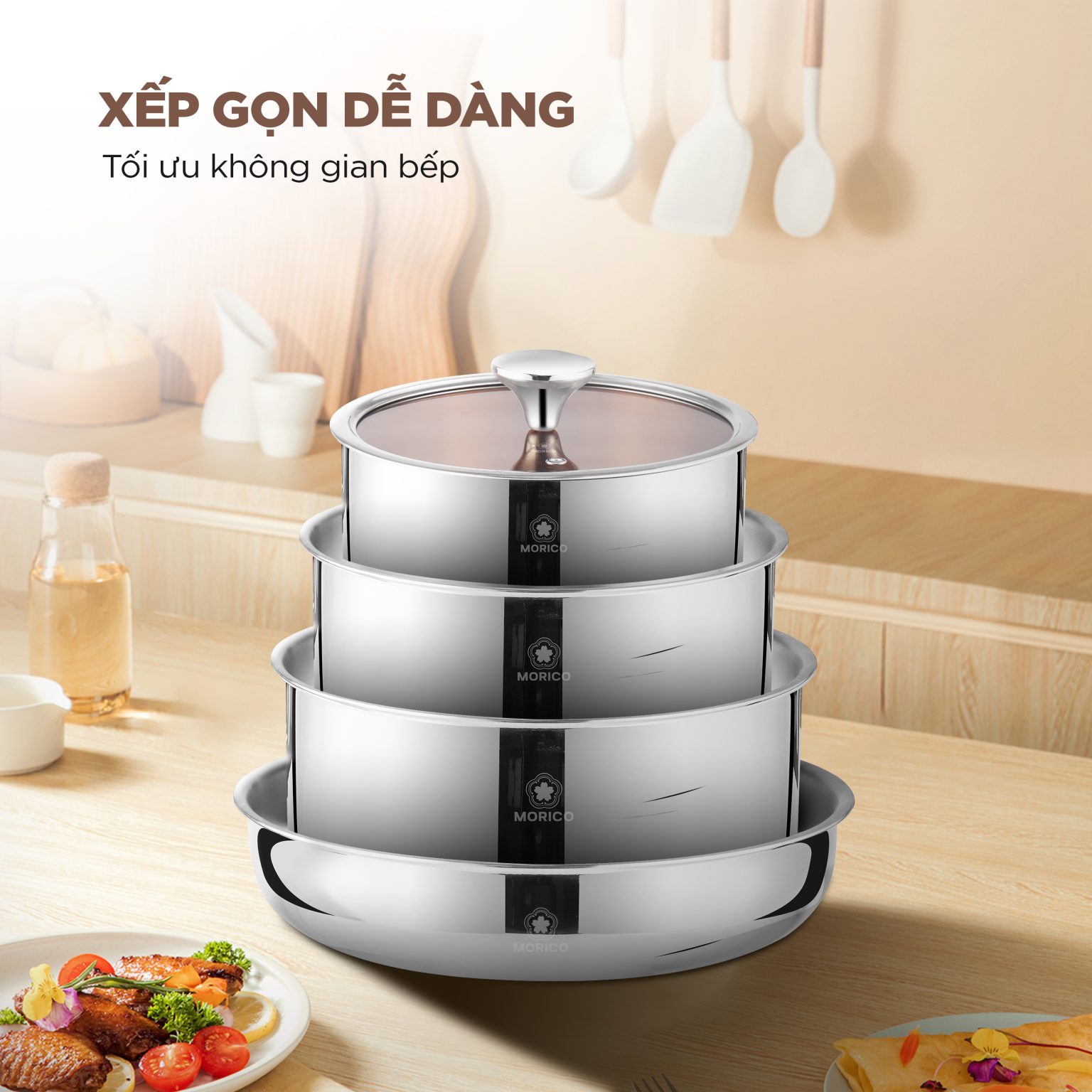 Bộ Nồi INOX 304 Cán Rời 8 Món Morico MC809 - Morico Việt Nam